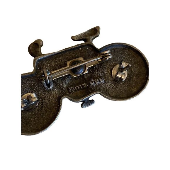 Vintage Ms. Dee Pewter tone Bicycle Bike Brooch Pin Earrings Set - Picture 5 of 6